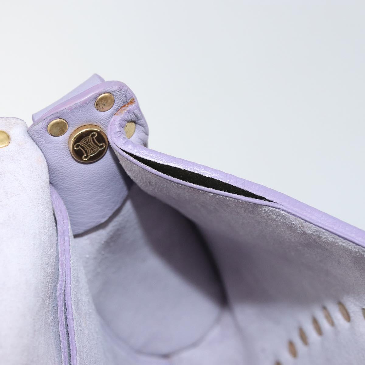 CELINE Studs Shoulder Bag Leather Purple Gold Auth yk20039