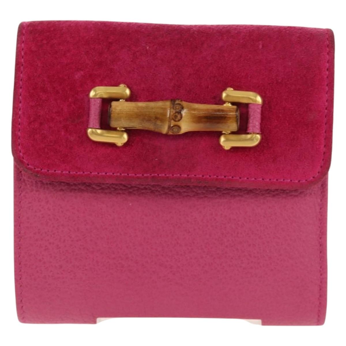 GUCCI Bamboo Wallet Suede Pink Gold 035 0959 1861 0 Auth yk20042V