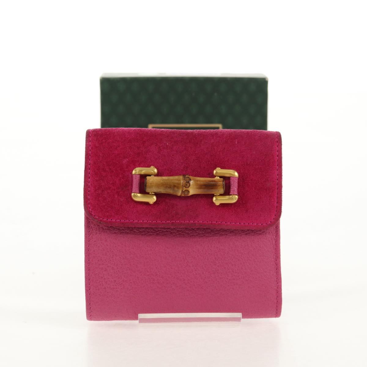 GUCCI Bamboo Wallet Suede Pink Gold 035 0959 1861 0 Auth yk20042V