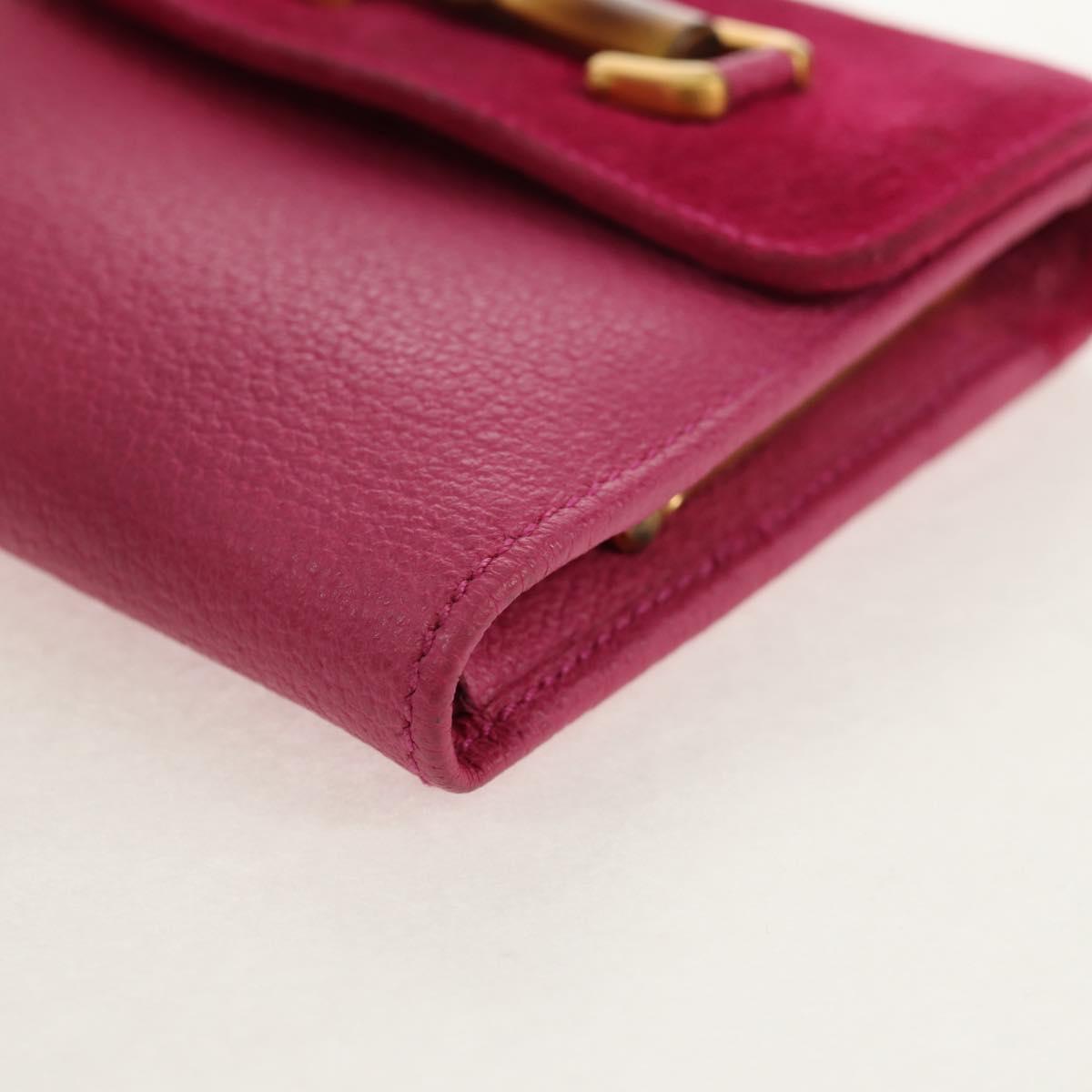 GUCCI Bamboo Wallet Suede Pink Gold 035 0959 1861 0 Auth yk20042V