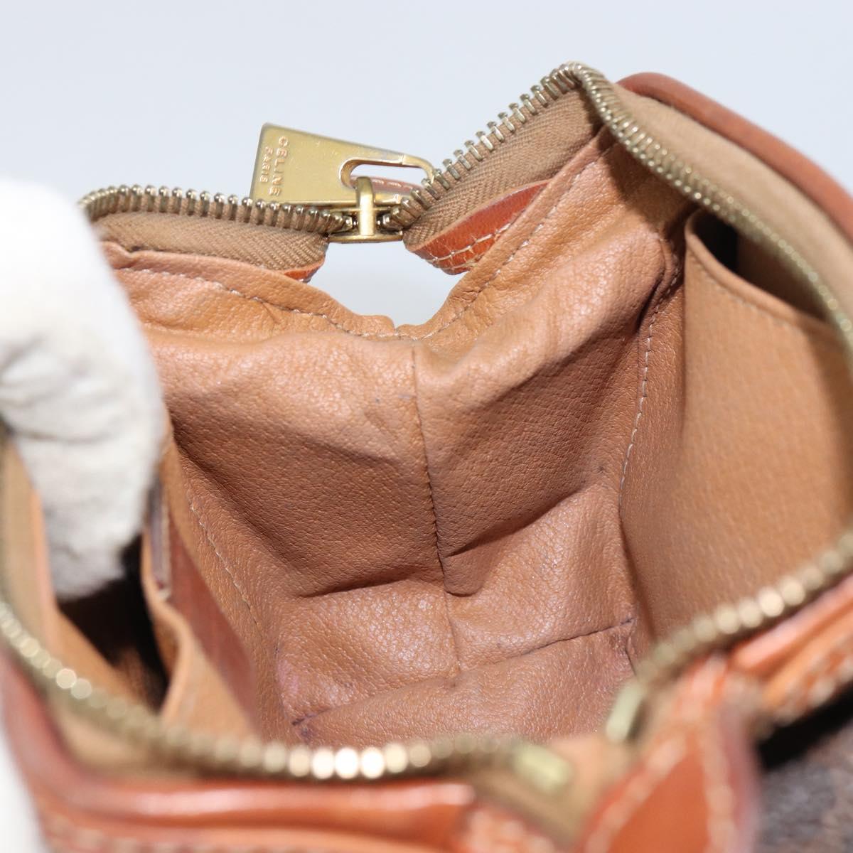 CELINE Macadam Canvas Pouch PVC Leather Brown Gold Auth yk20043