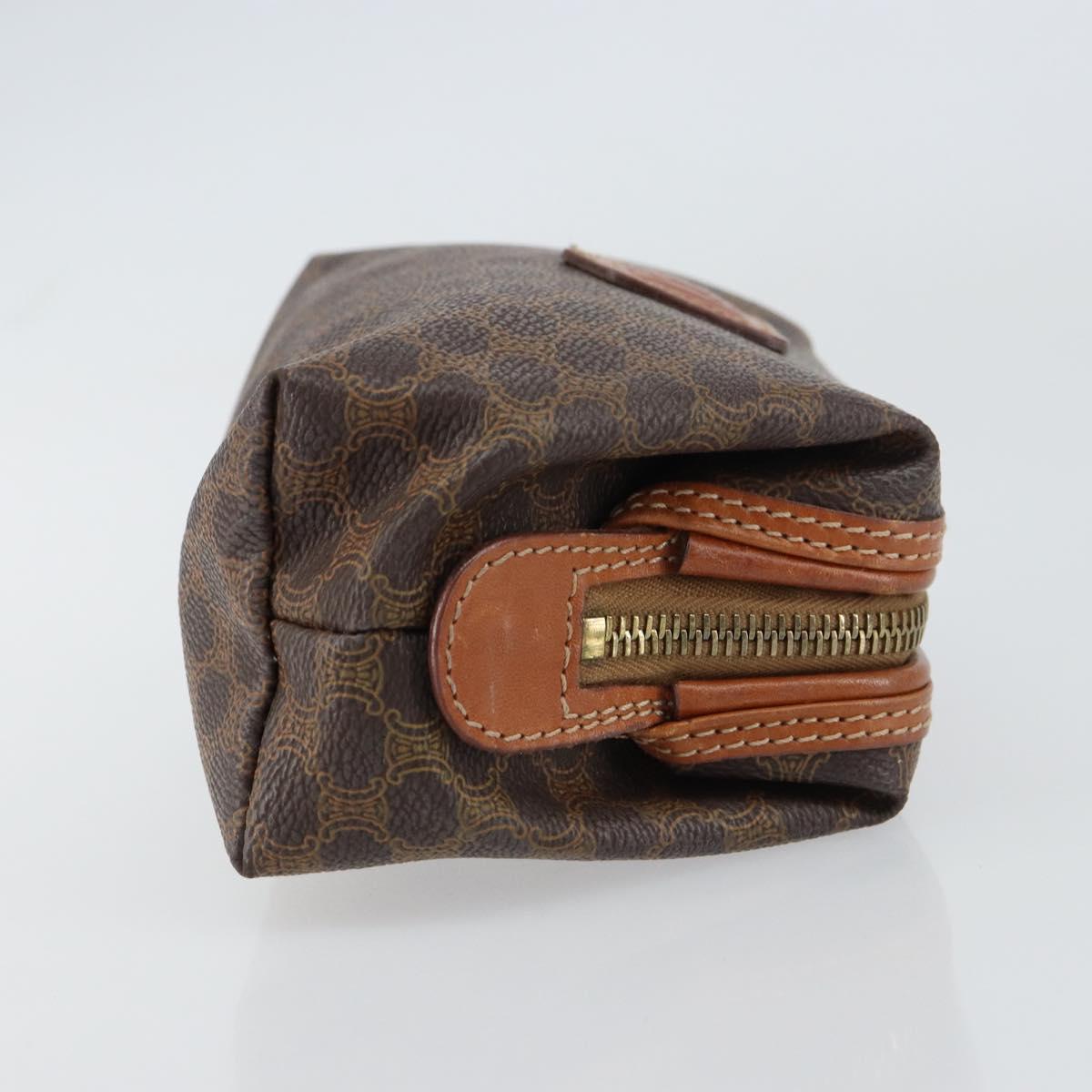 CELINE Macadam Canvas Pouch PVC Leather Brown Gold Auth yk20043
