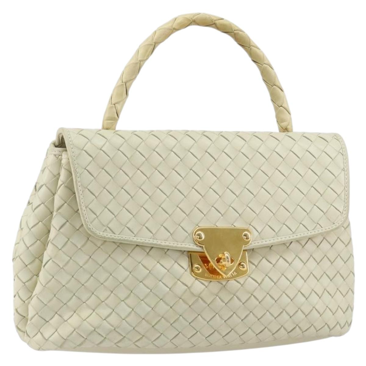 BOTTEGA VENETA INTRECCIATO Hand Bag Leather Beige Gold Auth yk20045