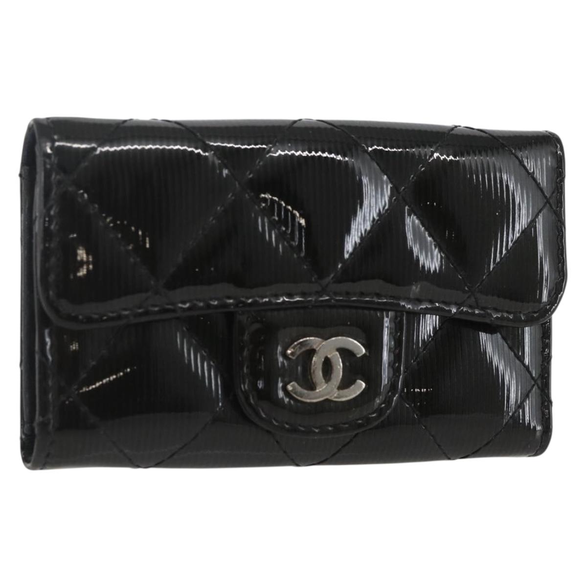 CHANEL Matelasse Key Case Enamel Black CC Auth yk20047V