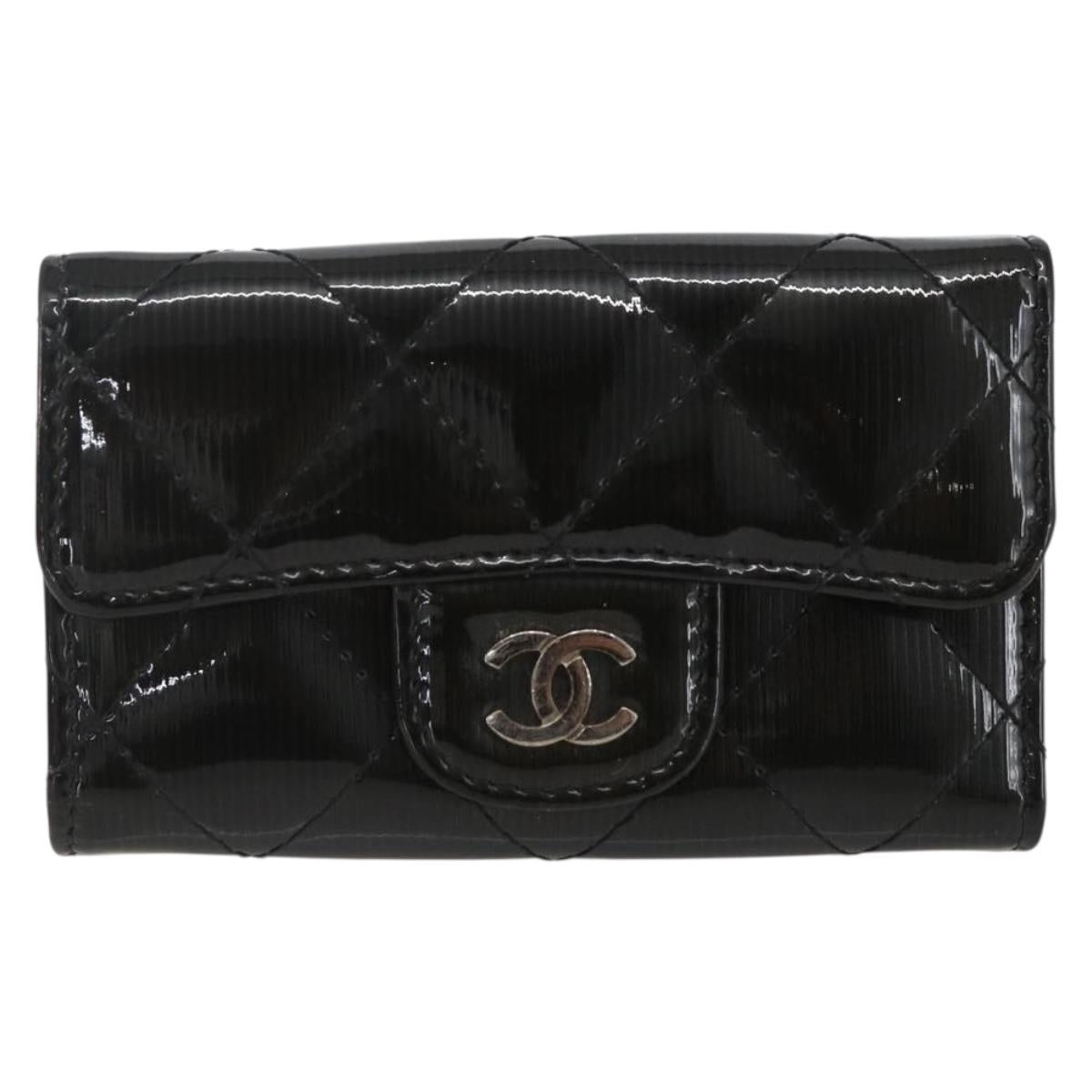 CHANEL Matelasse Key Case Enamel Black CC Auth yk20047V