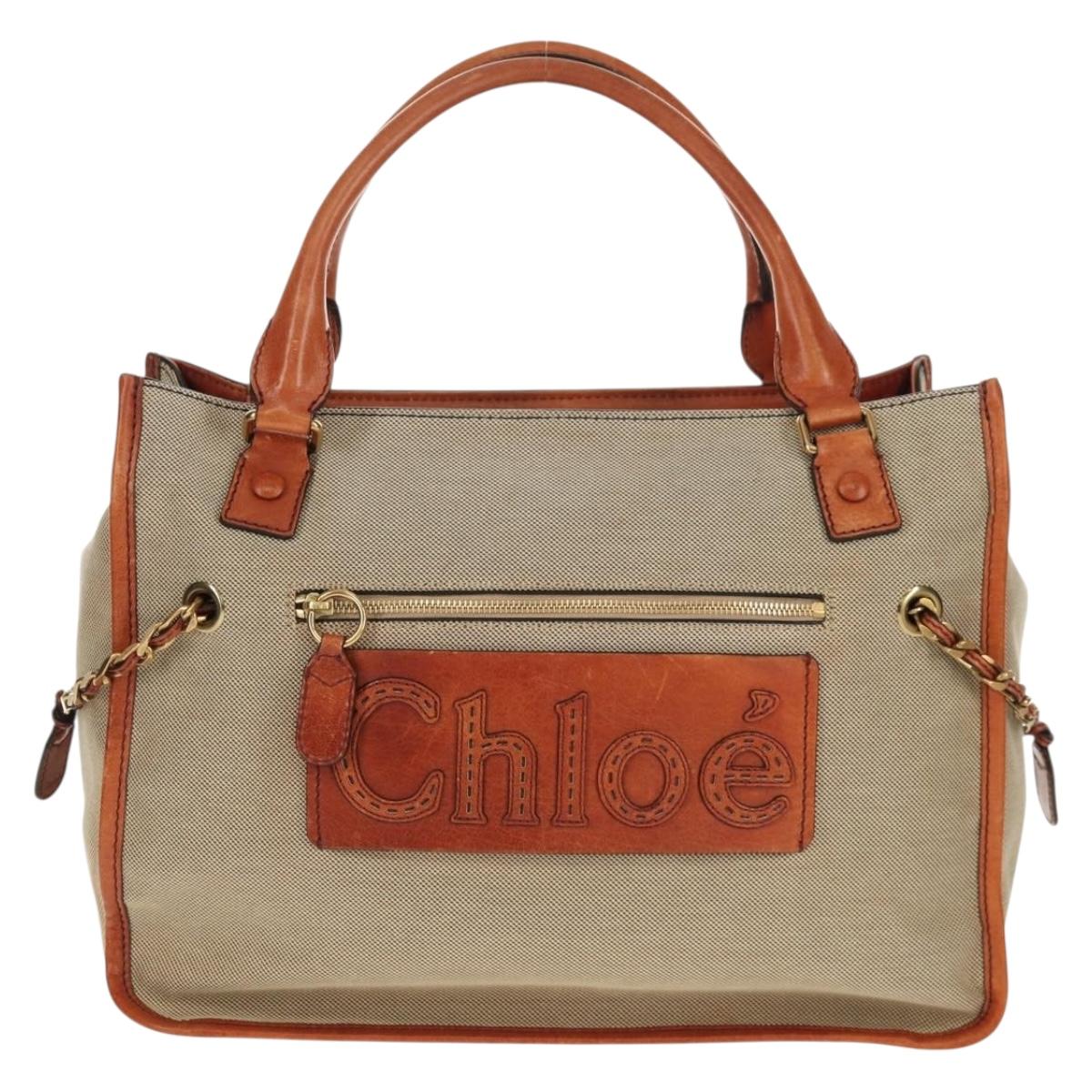 Chloe Harley Hand Bag Canvas Leather Beige Brown gold Auth yk20068V