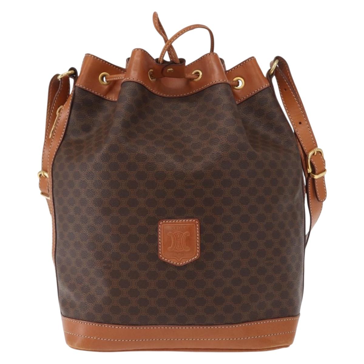 CELINE Macadam Canvas Shoulder Bag PVC Leather Brown Gold Auth yk20076V