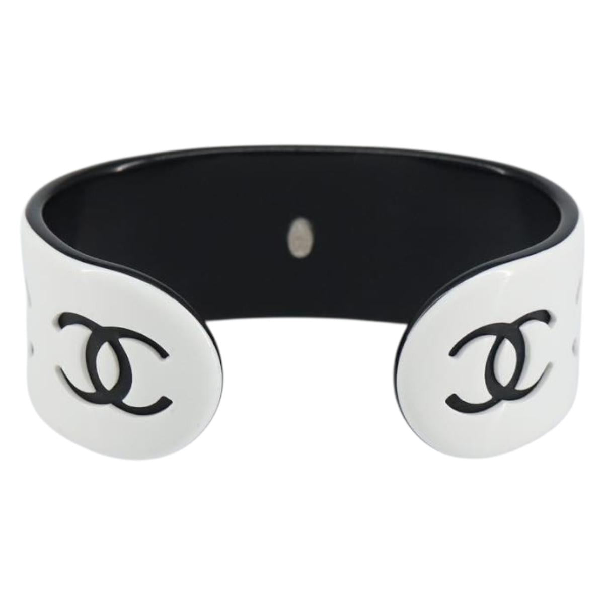CHANEL Bangle COCO Mark Bracelet plastic White Black CC Auth yk20078V