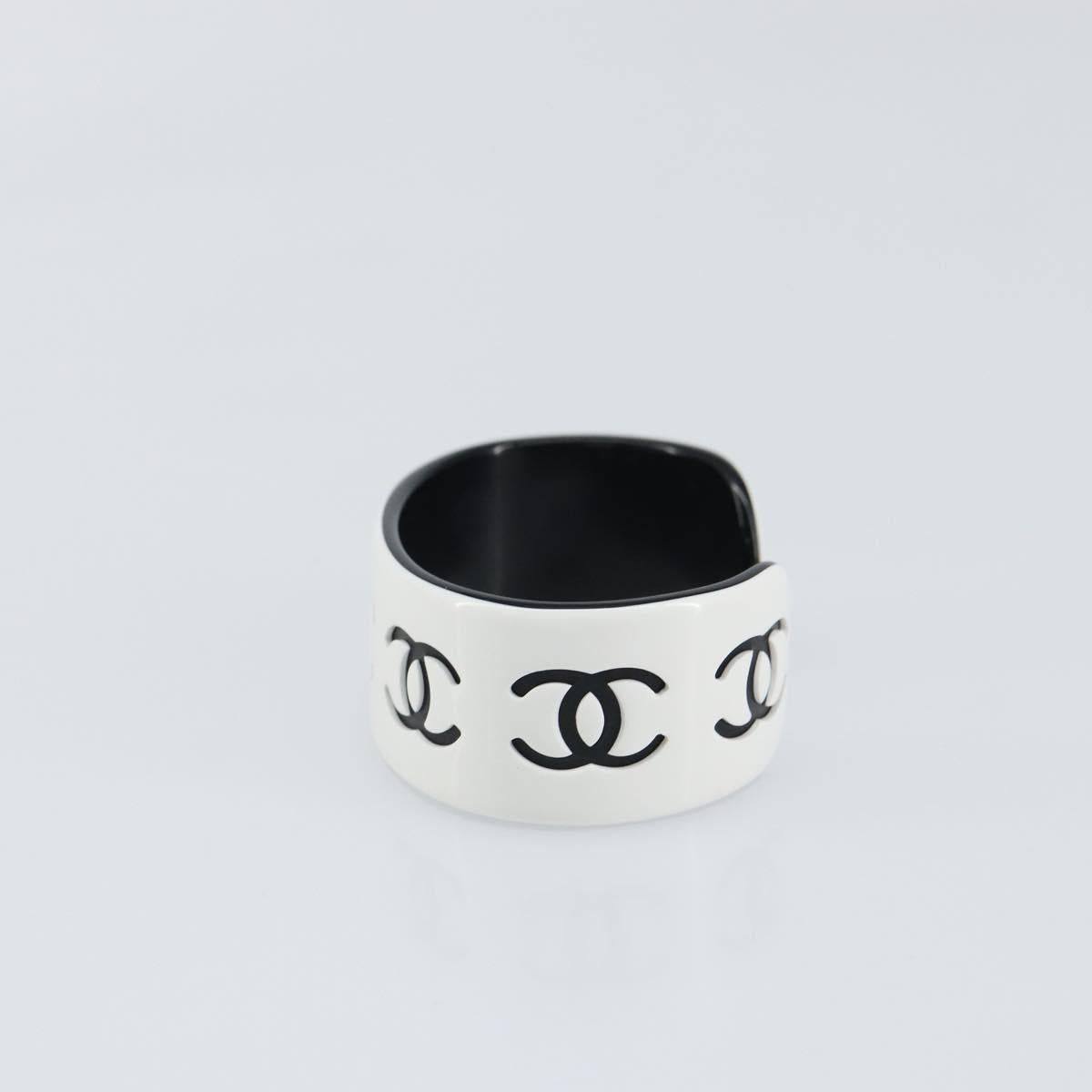 CHANEL Bangle COCO Mark Bracelet plastic White Black CC Auth yk20078V