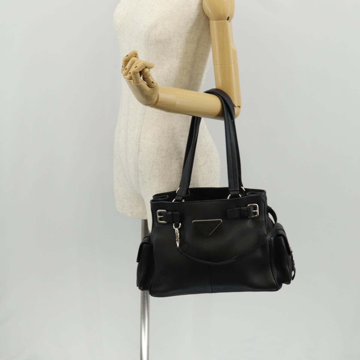 PRADA Shoulder Bag Leather Black Silver BR3250 Auth yk20080V