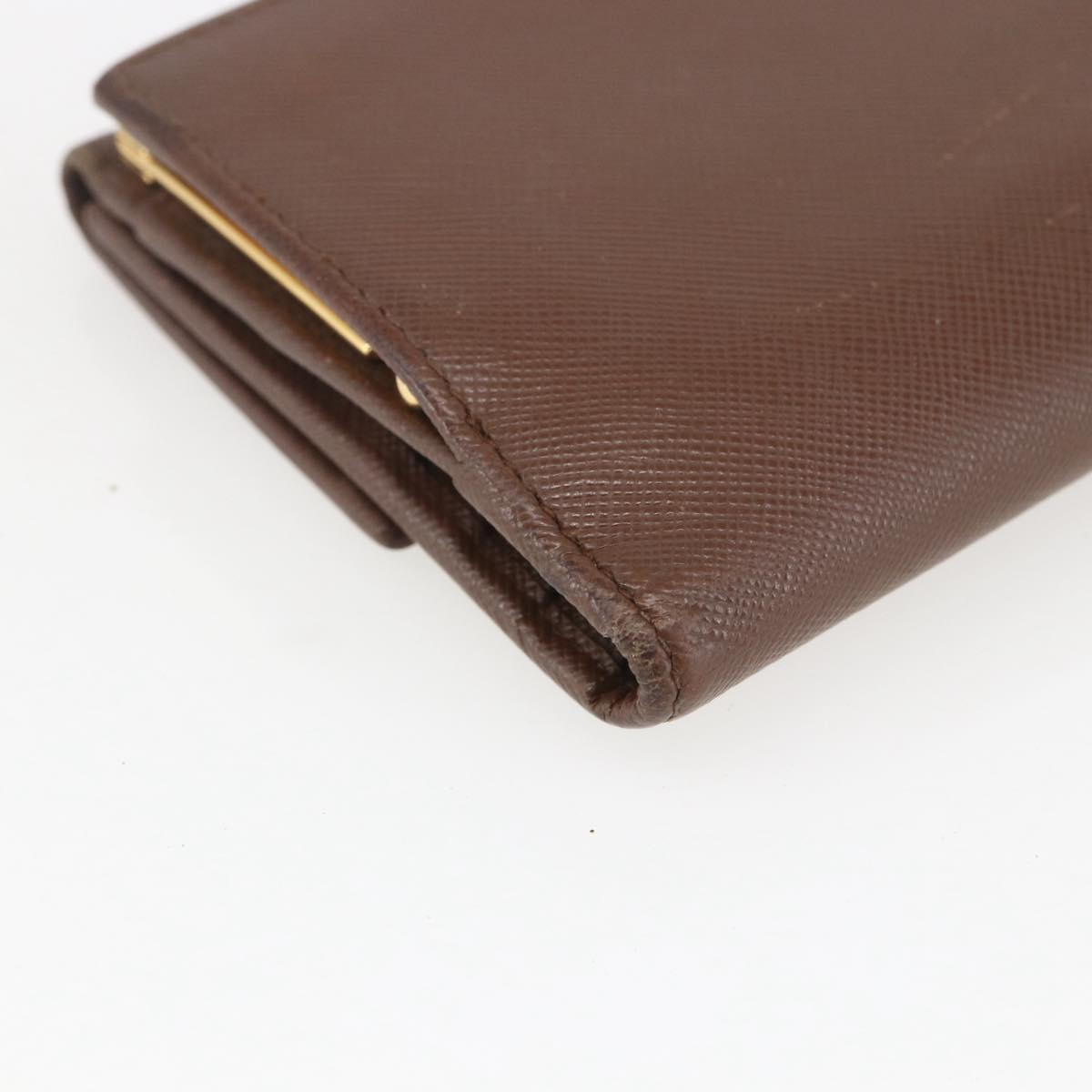 PRADA Compact Wallet Safiano leather Brown Gold Auth yk20082