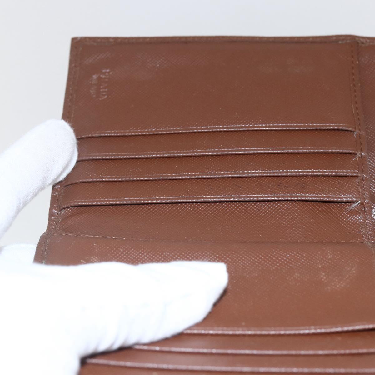PRADA Compact Wallet Safiano leather Brown Gold Auth yk20082