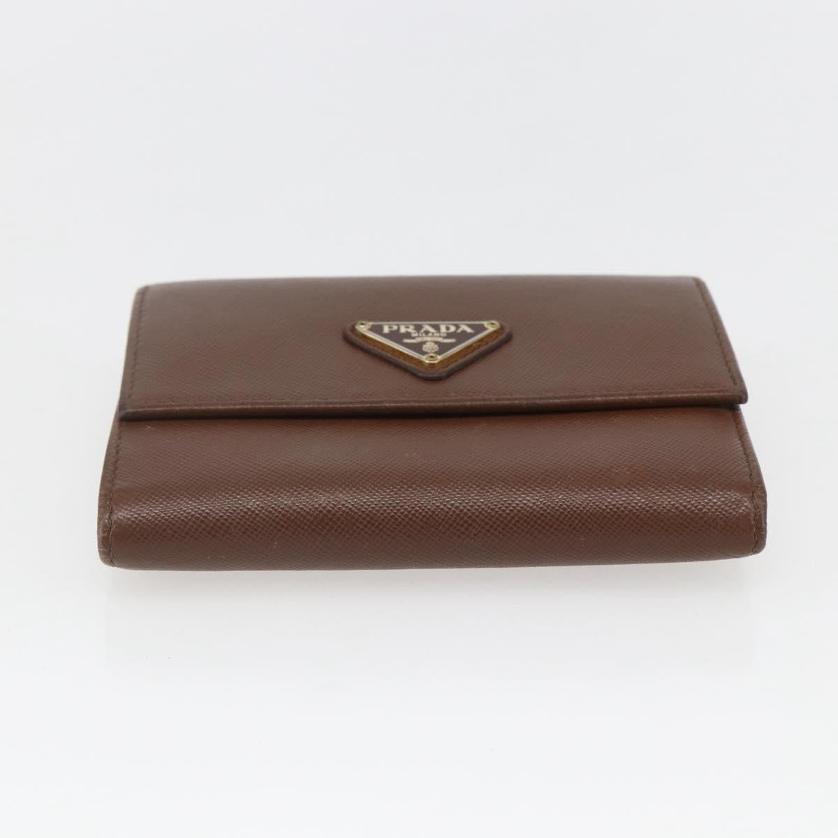 PRADA Compact Wallet Safiano leather Brown Gold Auth yk20082