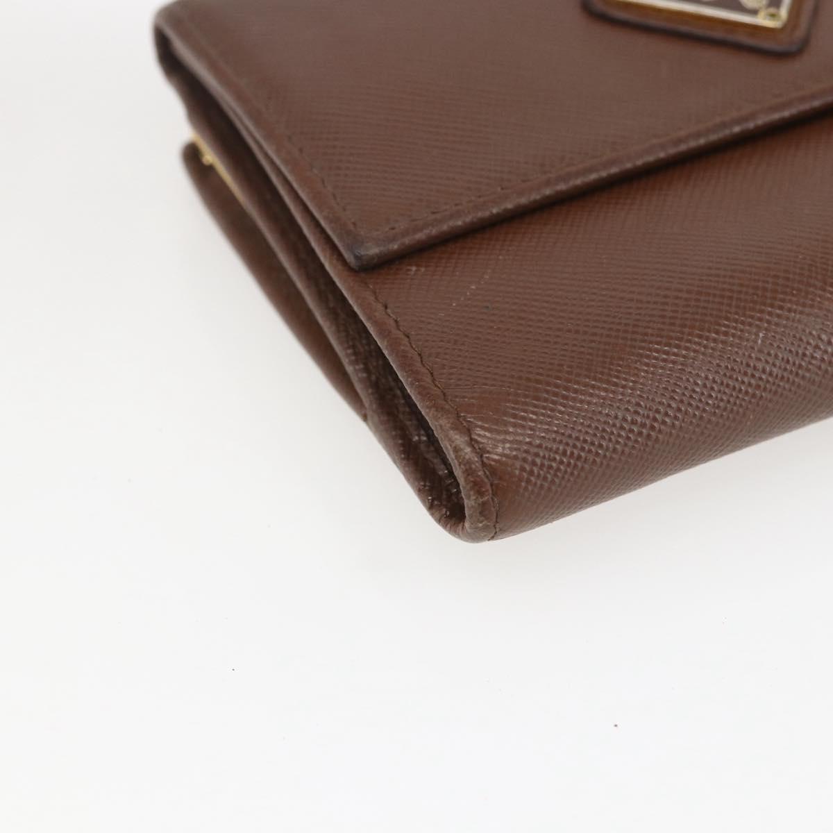 PRADA Compact Wallet Safiano leather Brown Gold Auth yk20082