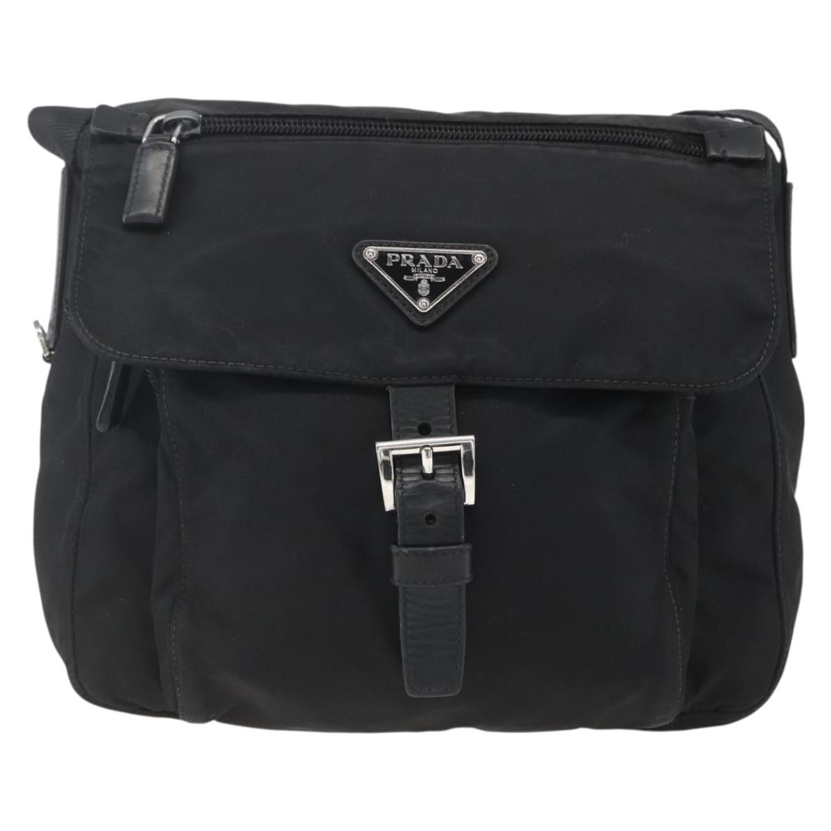 PRADA Shoulder Bag Nylon Black Silver Auth yk20084V