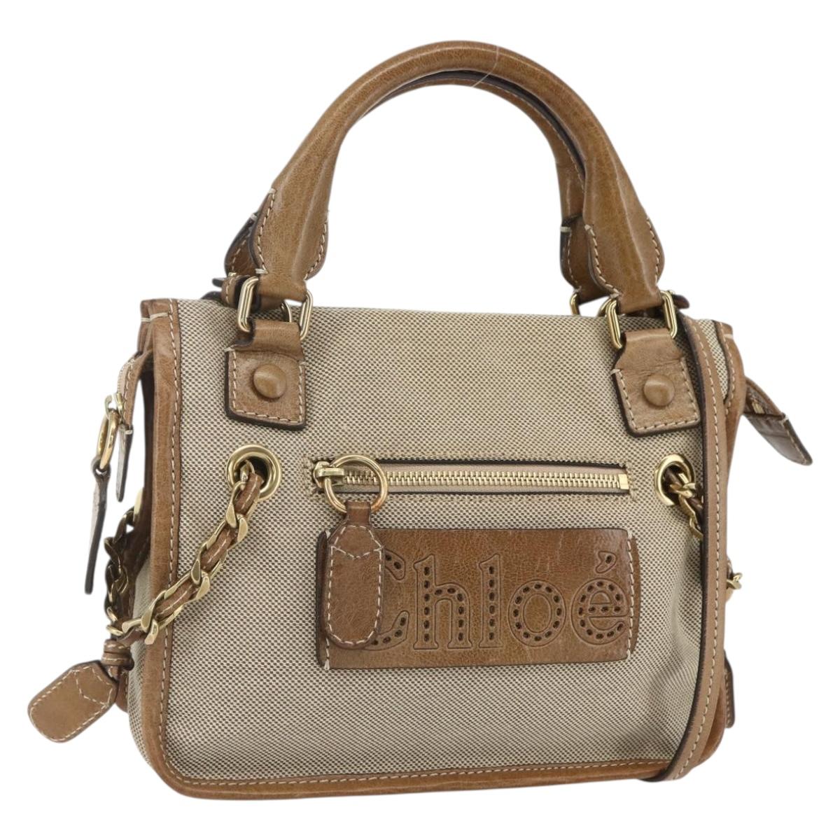 Chloe Harley Hand Bag Canvas Leather 2way Beige Gold Auth yk20085V