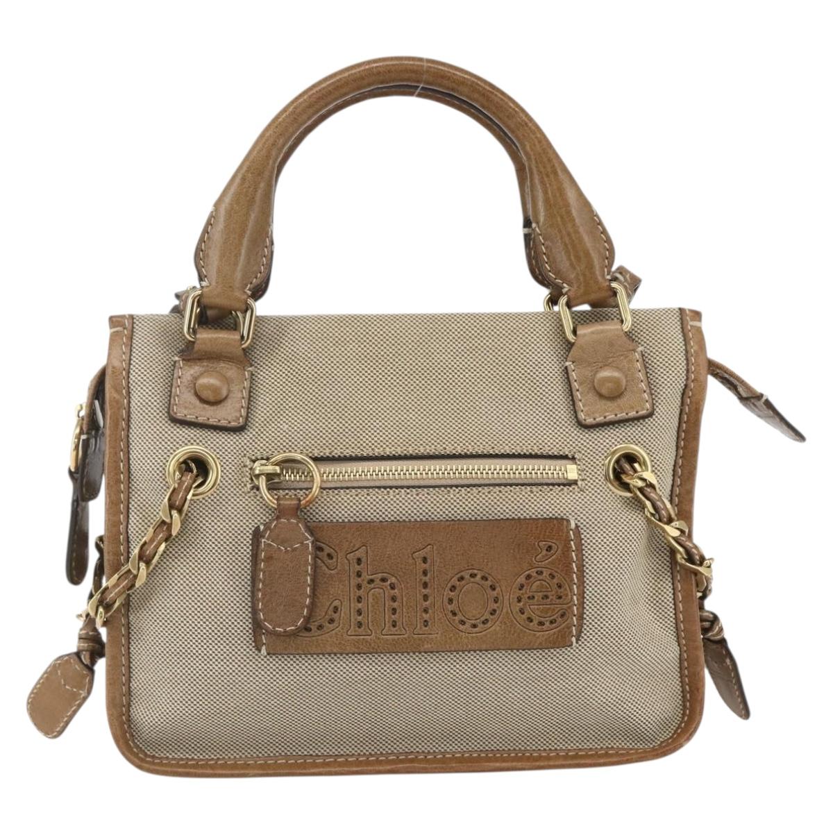 Chloe Harley Hand Bag Canvas Leather 2way Beige Gold Auth yk20085V