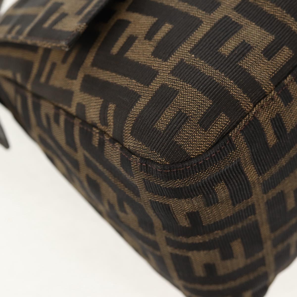 FENDI Zucca Canvas Mamma Baguette Shoulder Bag Black Brown Auth yk20092V