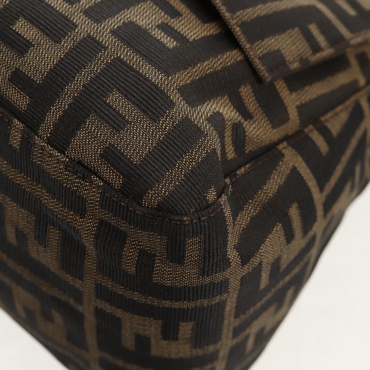 FENDI Zucca Canvas Mamma Baguette Shoulder Bag Black Brown Auth yk20092V