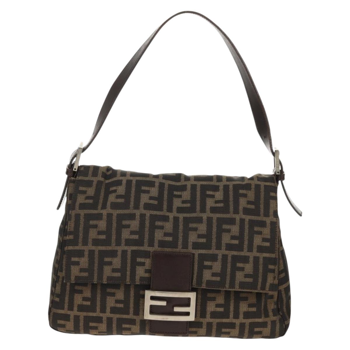 FENDI Zucca Canvas Mamma Baguette Shoulder Bag Black Brown Auth yk20092V