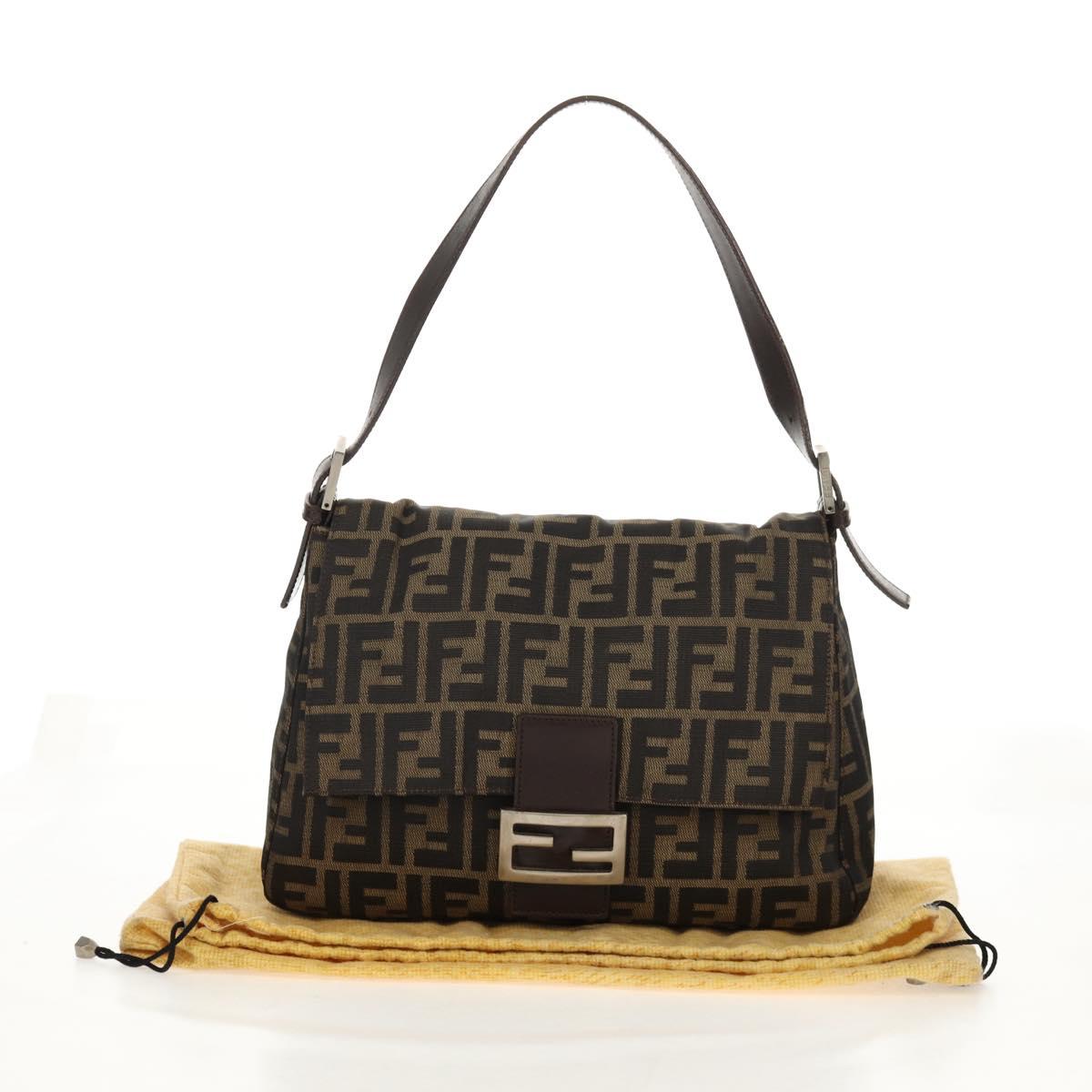 FENDI Zucca Canvas Mamma Baguette Shoulder Bag Black Brown Auth yk20092V