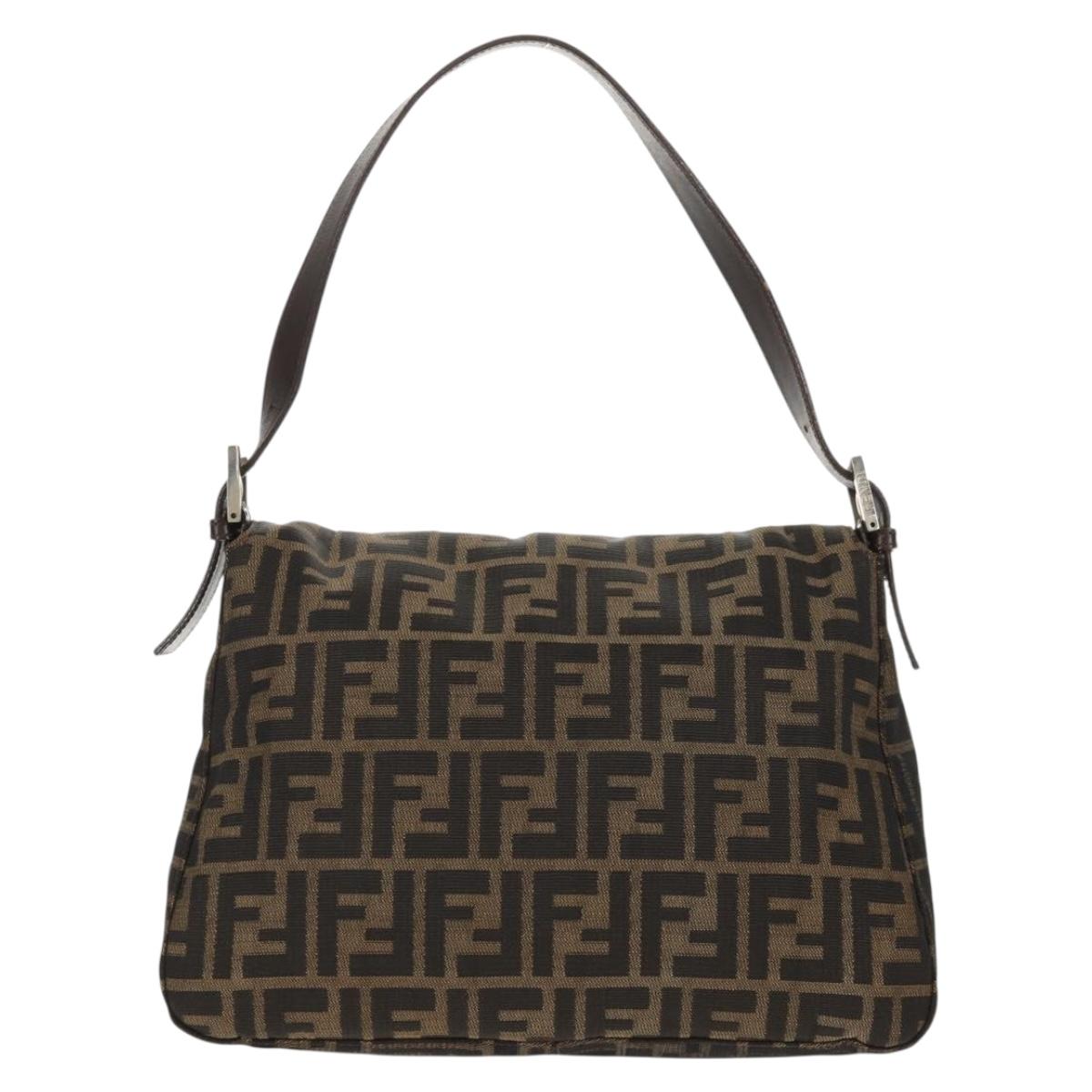 FENDI Zucca Canvas Mamma Baguette Shoulder Bag Black Brown Auth yk20092V