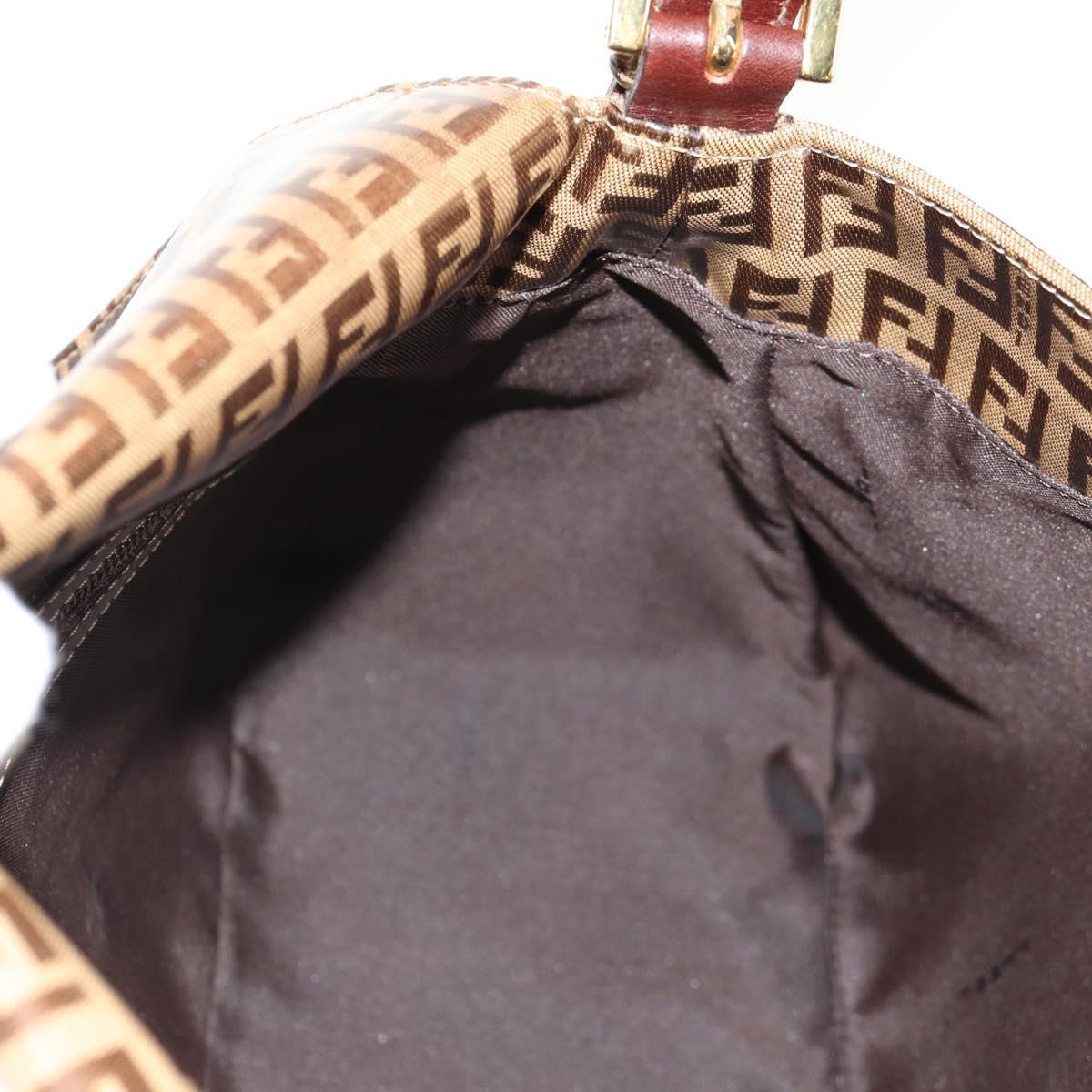 FENDI Zucchino Canvas Mamma Baguette Bag Enamel Beige Gold Auth yk20093V