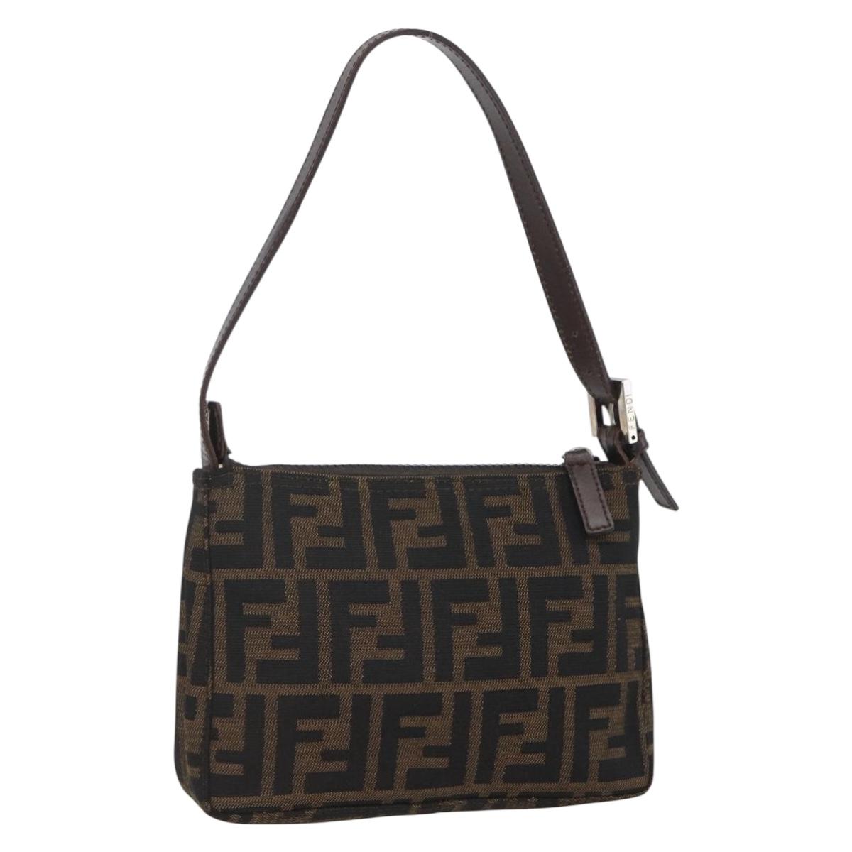FENDI Zucca Canvas Hand Bag Black Brown Auth yk20095