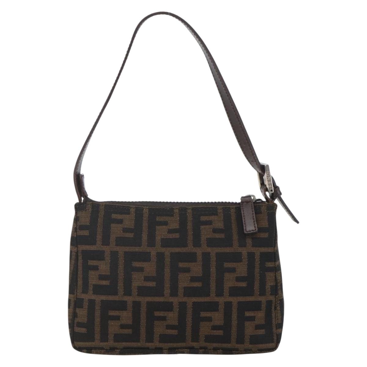 FENDI Zucca Canvas Hand Bag Black Brown Auth yk20095