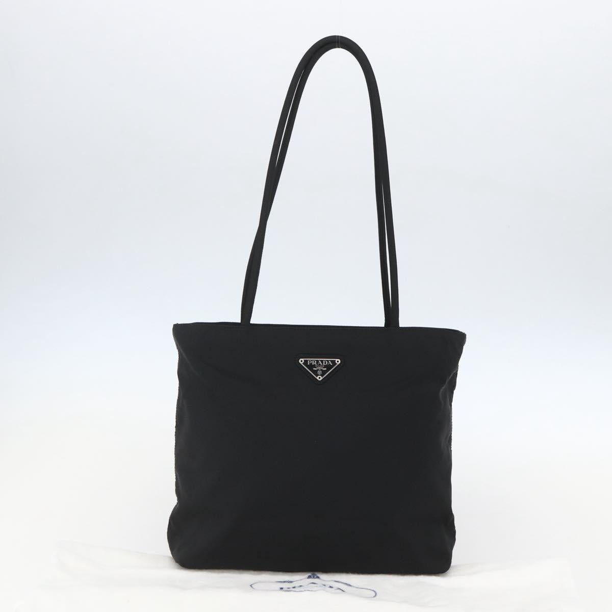 PRADA Tote Bag Nylon Black Silver Auth yk20104V