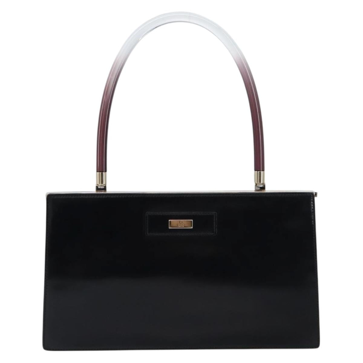 GUCCI Hand Bag Leather Black Gold Auth yk20107A