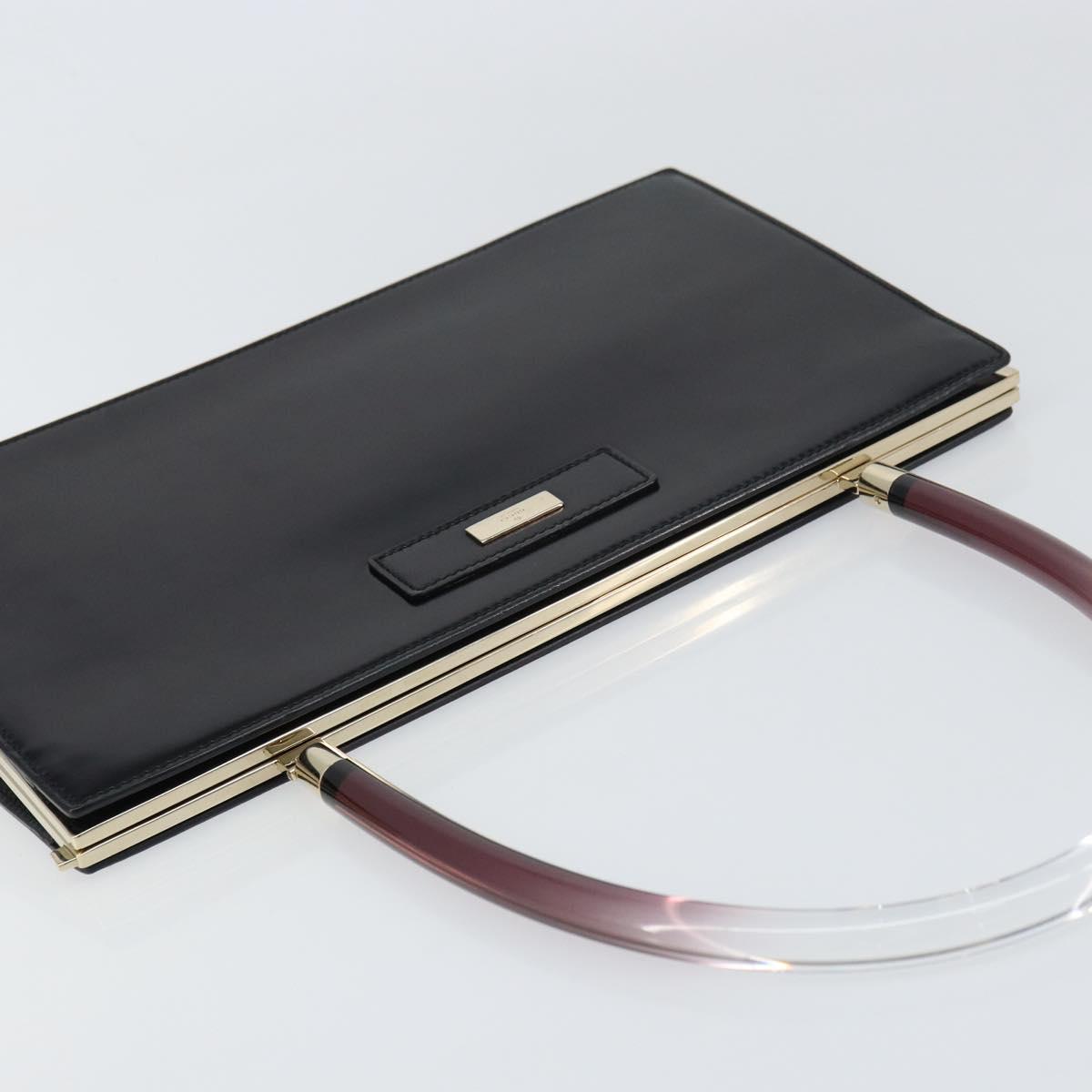 GUCCI Hand Bag Leather Black Gold Auth yk20107A
