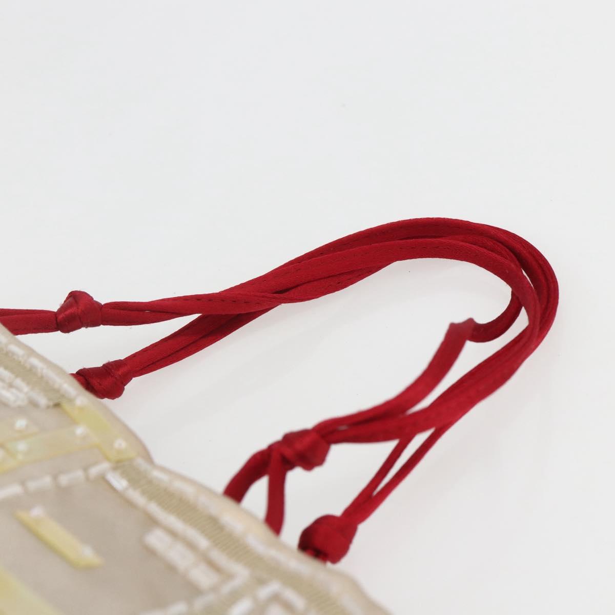 PRADA beads Hand Bag Satin Beige Red Auth yk20108V