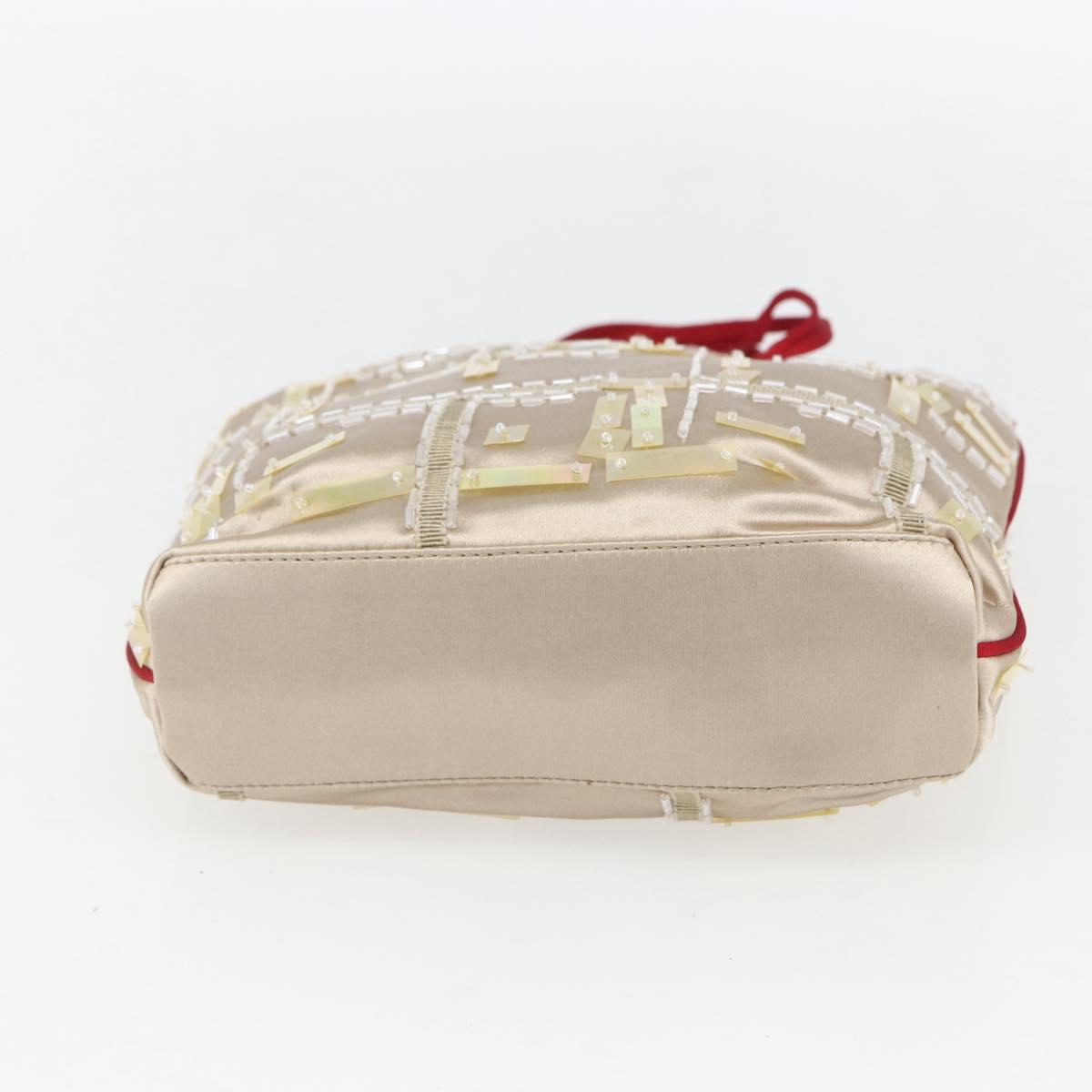 PRADA beads Hand Bag Satin Beige Red Auth yk20108V