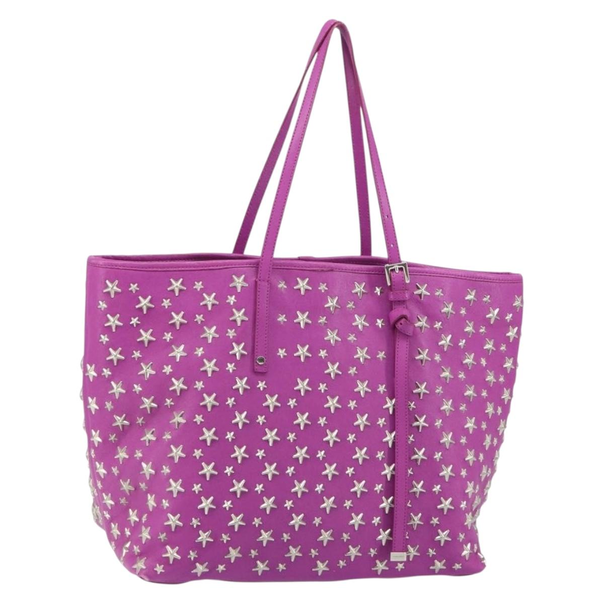 Jimmy Choo Studs Tote Bag Leather Purple Silver Auth yk20140