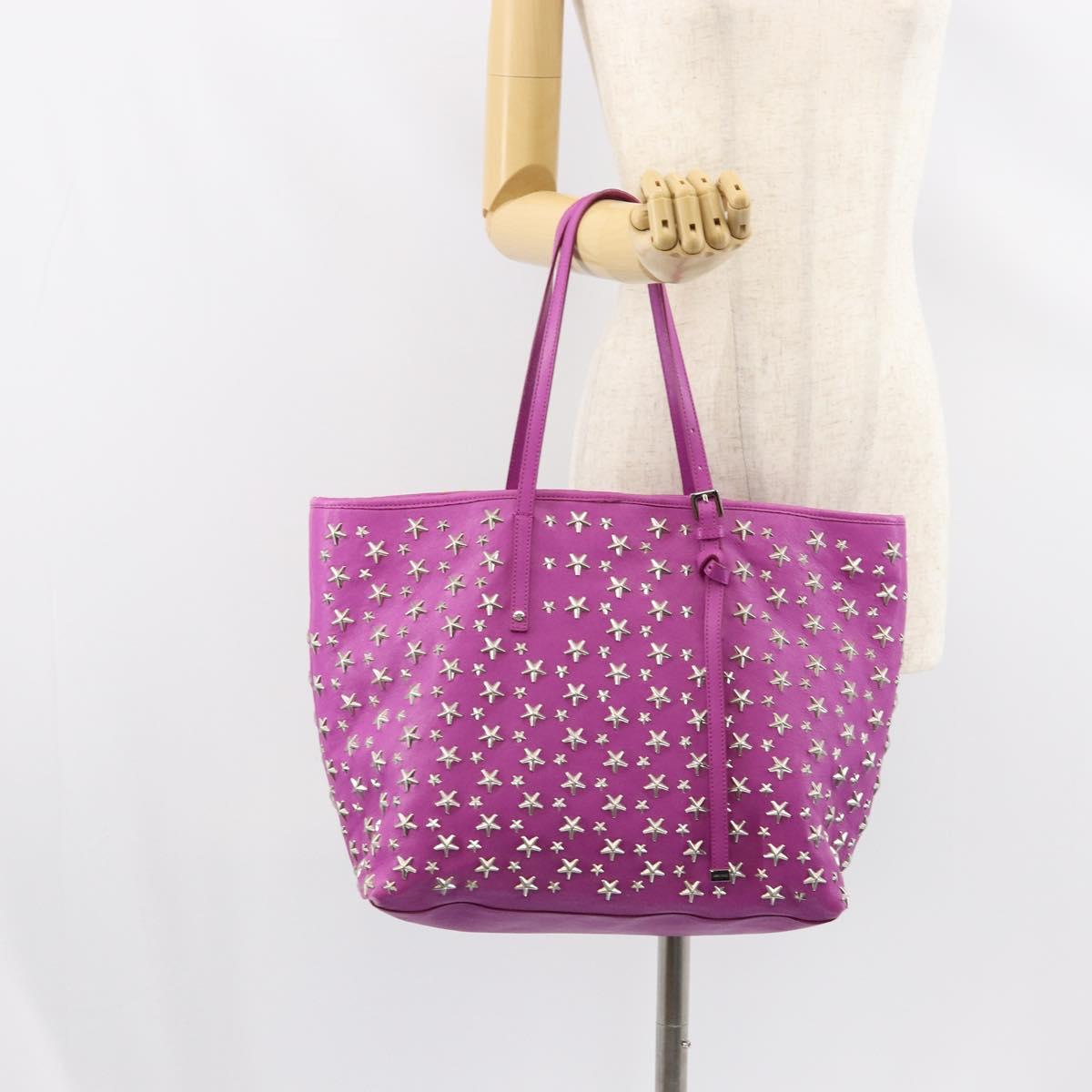 Jimmy Choo Studs Tote Bag Leather Purple Silver Auth yk20140