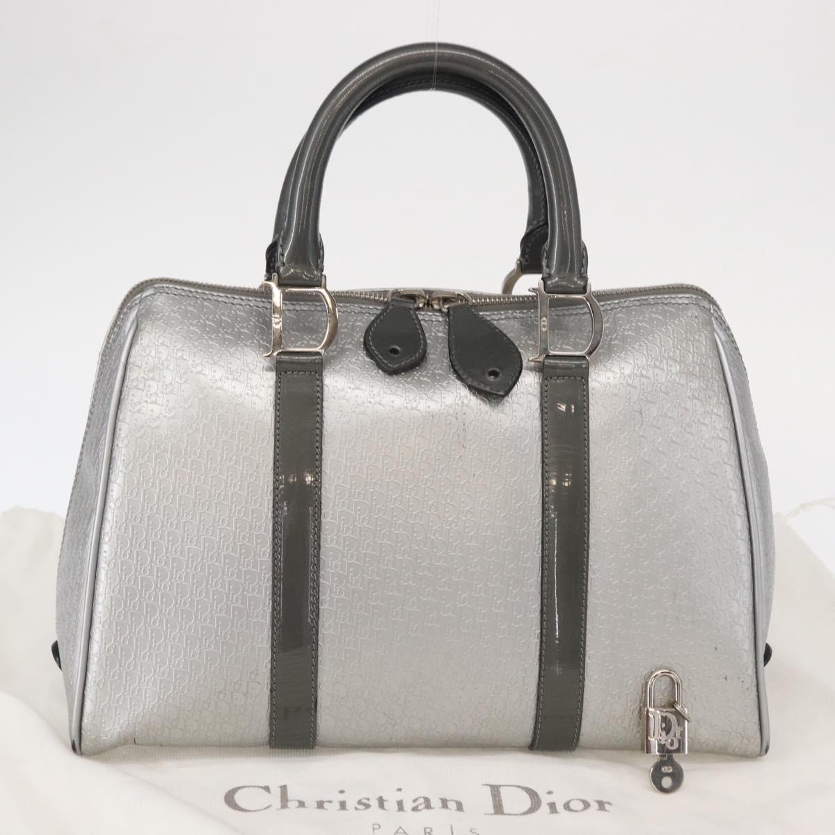 Christian Dior Trotter Canvas Hand Bag PVC Gray Silver Auth yk20143