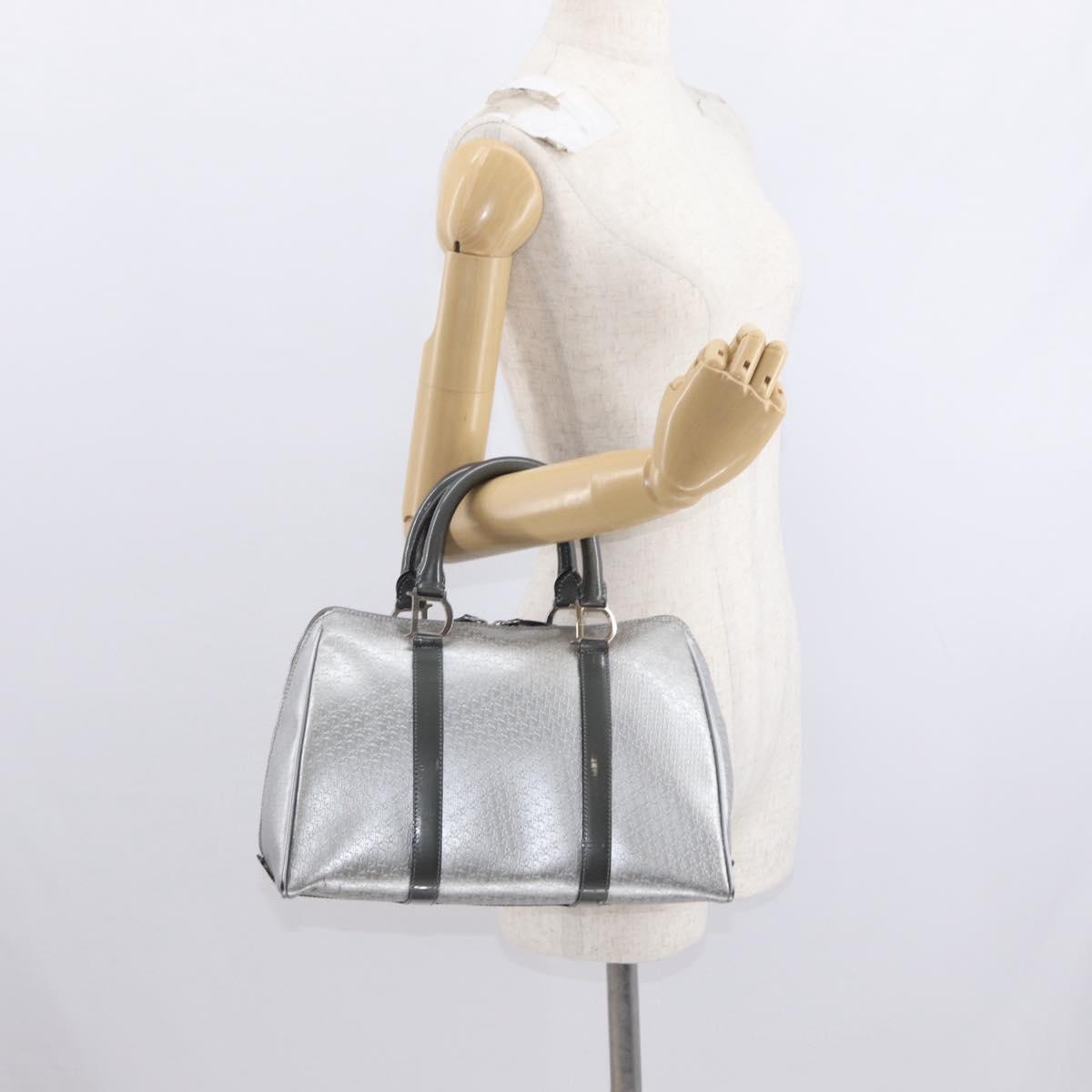 Christian Dior Trotter Canvas Hand Bag PVC Gray Silver Auth yk20143
