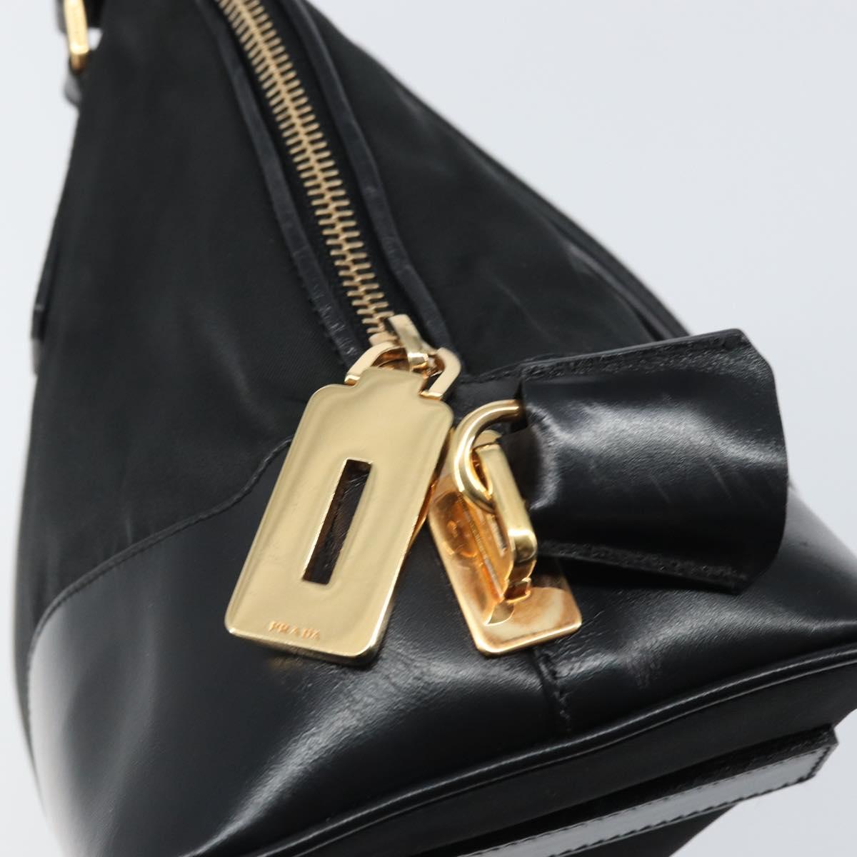 PRADA Hand Bag Nylon Black Gold Auth yk20166