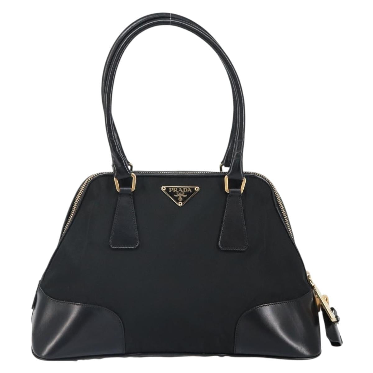 PRADA Hand Bag Nylon Black Gold Auth yk20166