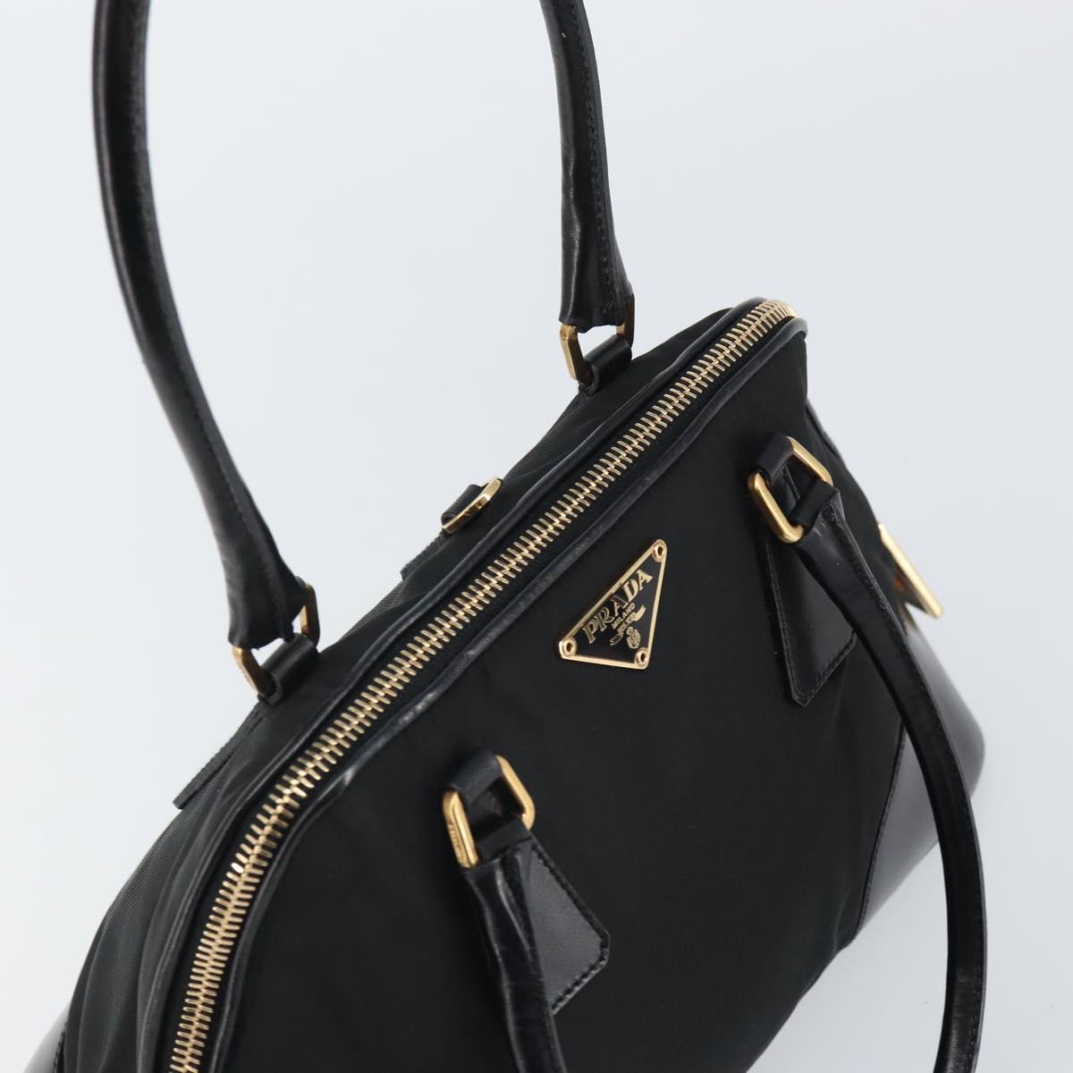 PRADA Hand Bag Nylon Black Gold Auth yk20166
