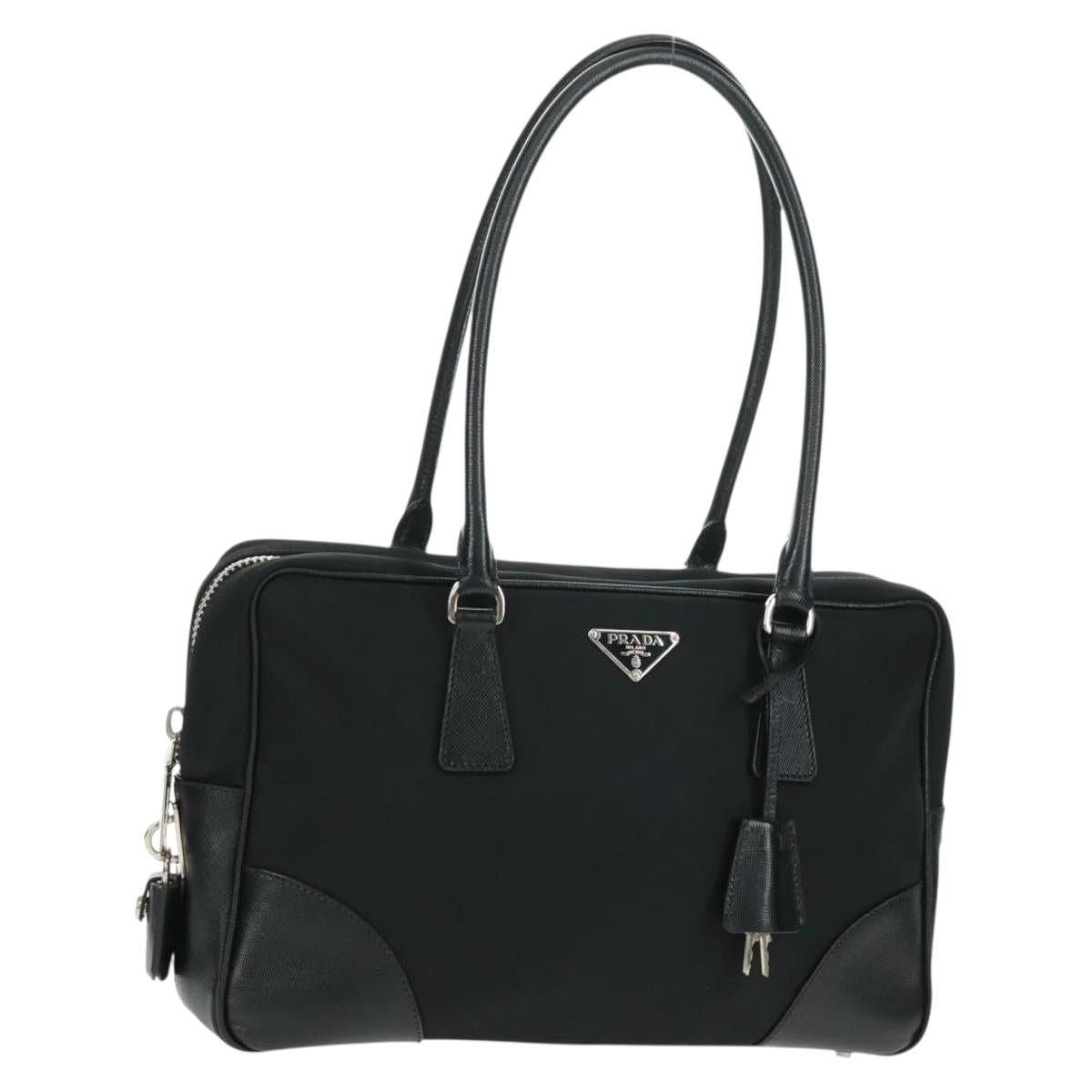PRADA Shoulder Bag Nylon Leather Black Silver Auth yk20181V
