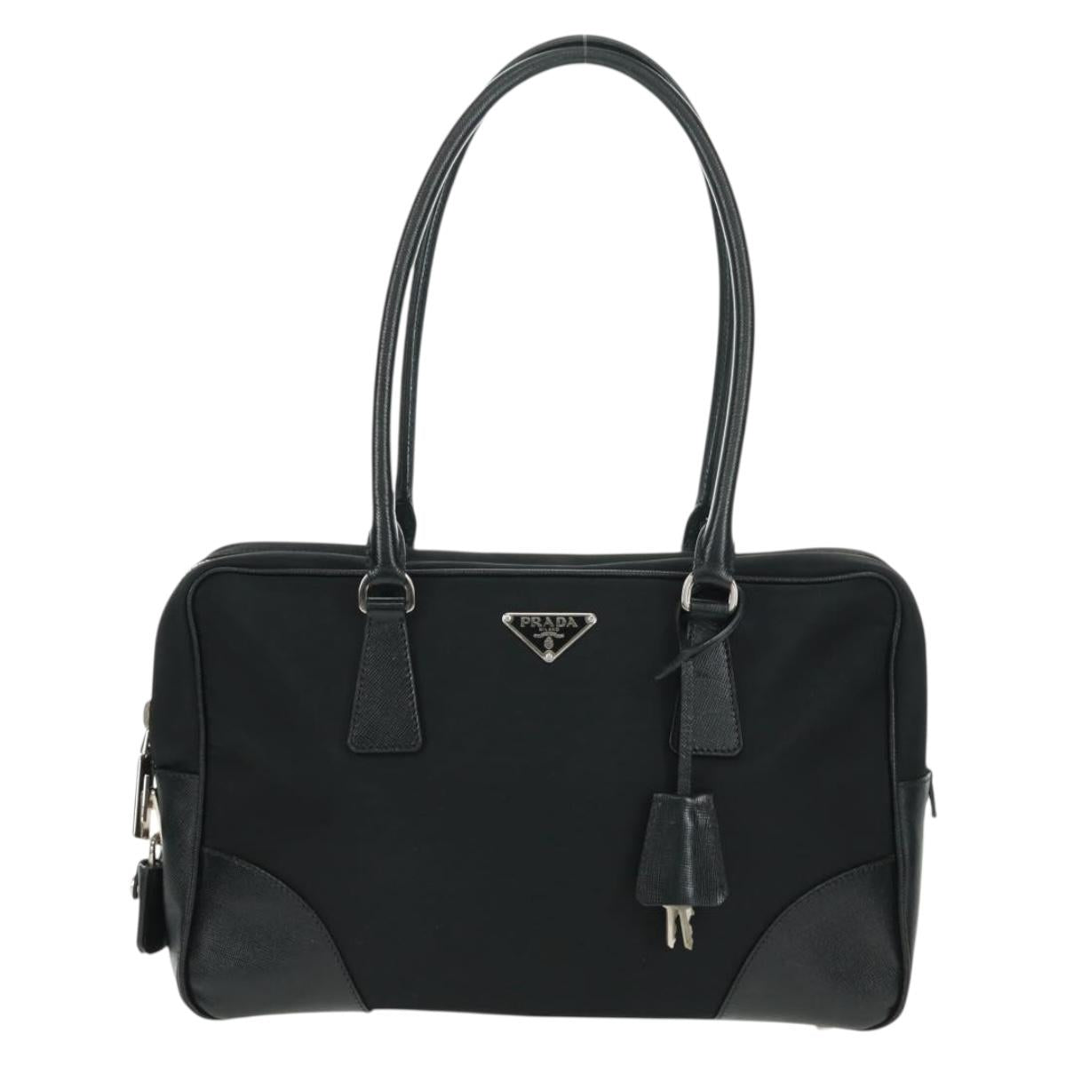 PRADA Shoulder Bag Nylon Leather Black Silver Auth yk20181V