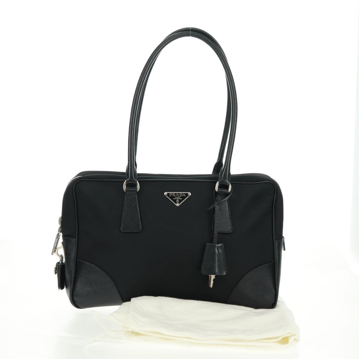 PRADA Shoulder Bag Nylon Leather Black Silver Auth yk20181V