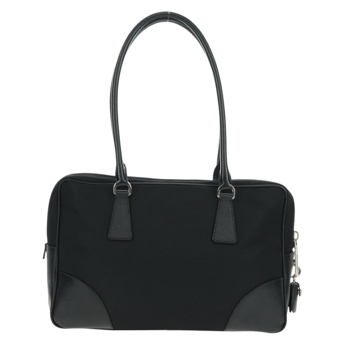 PRADA Shoulder Bag Nylon Leather Black Silver Auth yk20181V