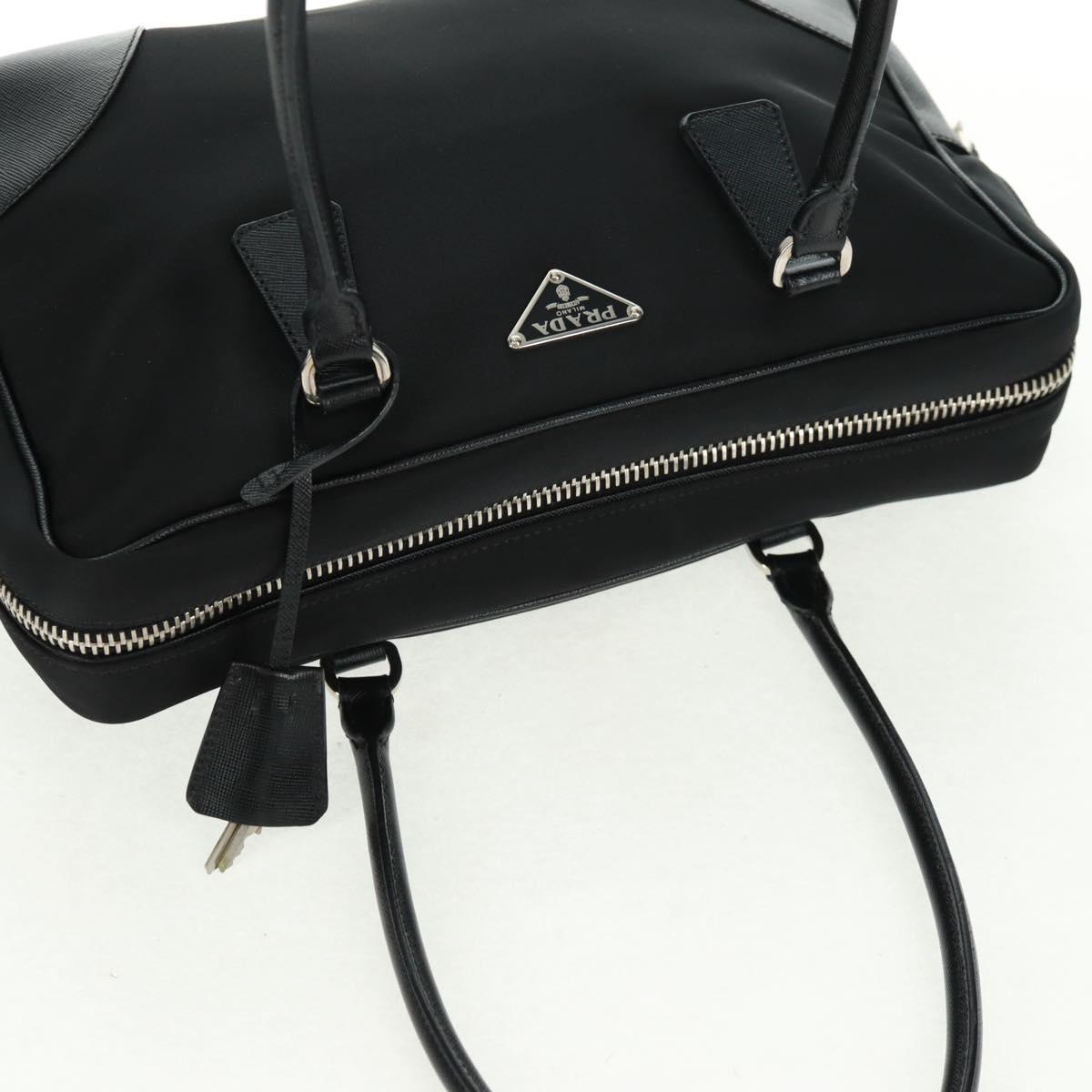 PRADA Shoulder Bag Nylon Leather Black Silver Auth yk20181V