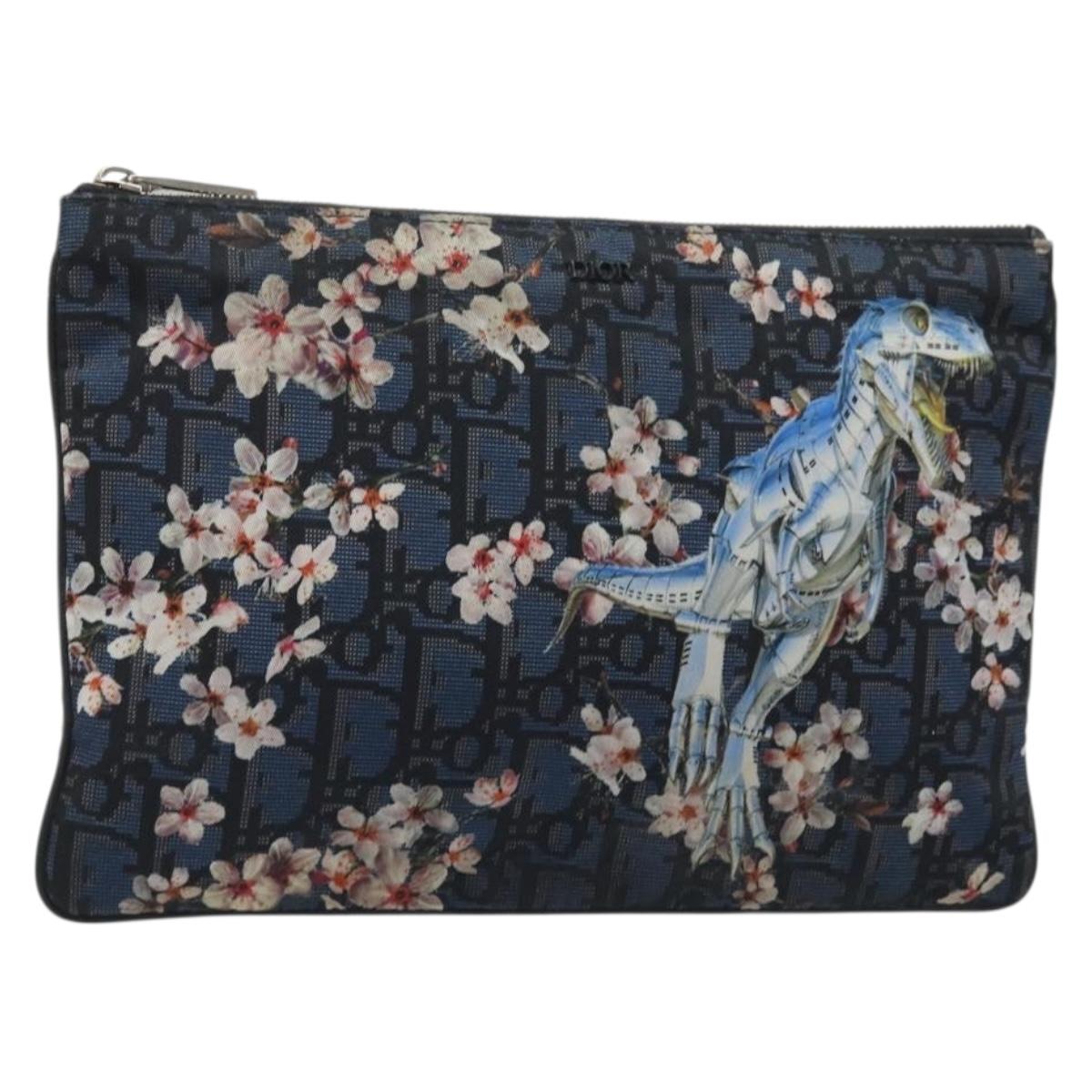 Christian Dior Trotter Canvas Hajime Sorayama Clutch Bag Nylon Navy Auth yk20185