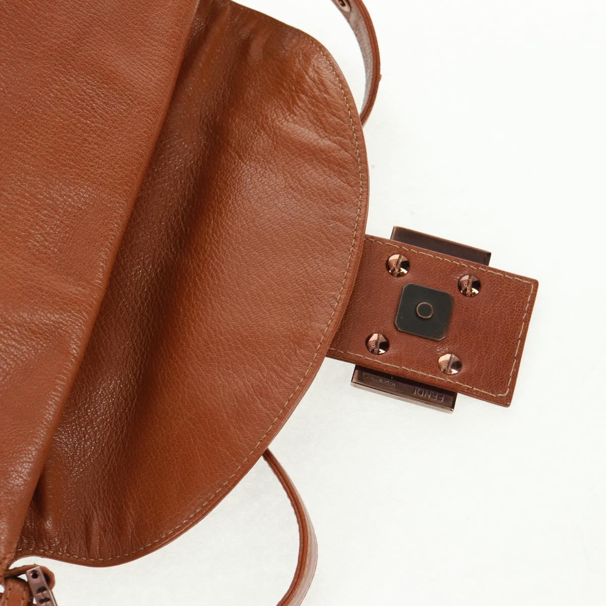 FENDI Mamma Baguette Shoulder Bag Leather Brown Auth yk20189SAV