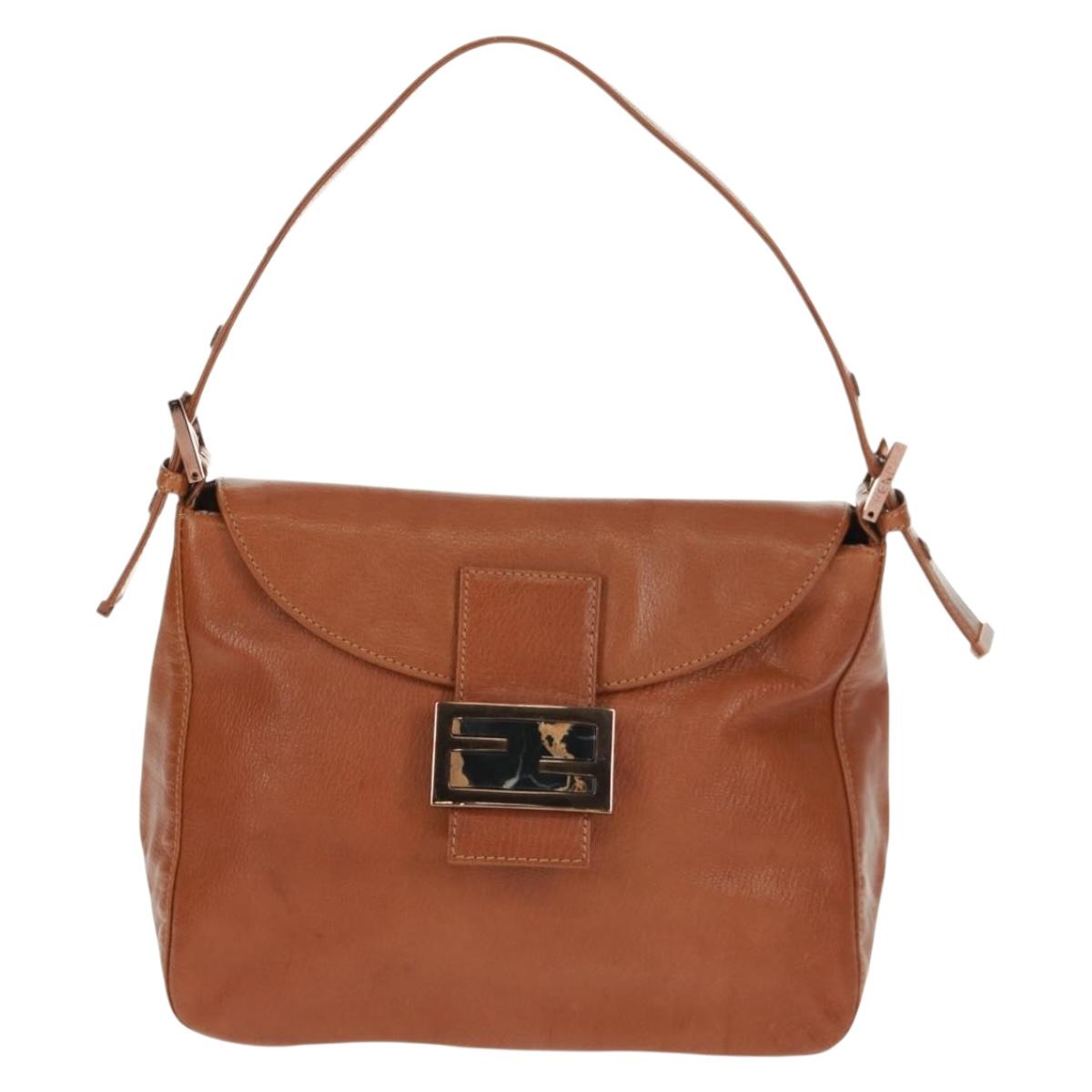 FENDI Mamma Baguette Shoulder Bag Leather Brown Auth yk20189SAV