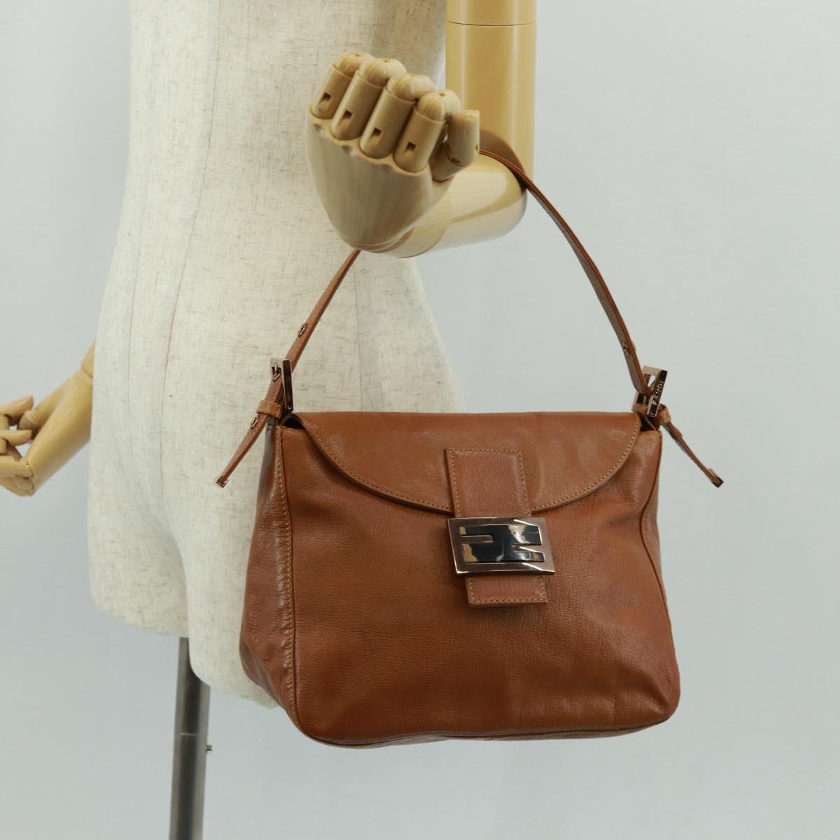 FENDI Mamma Baguette Shoulder Bag Leather Brown Auth yk20189SAV